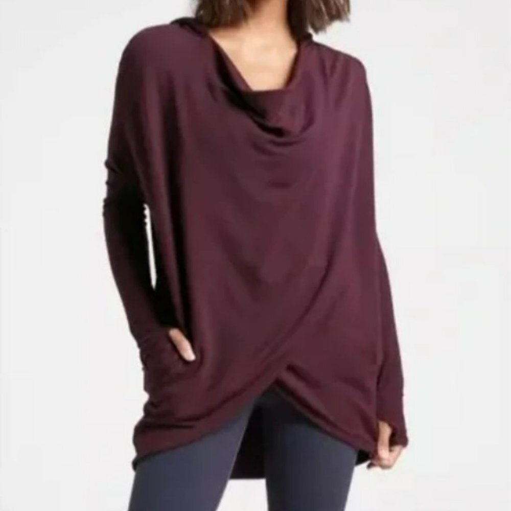 Athleta Purana Wrap Oversize Sweatshirt Yoga Studio Top Burgundy Size XXS